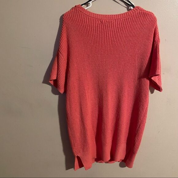 Forever 21 Plus Size Salmon Pink Distressed Short Sleeve Knit Sweater 1X - Picture 8 of 8